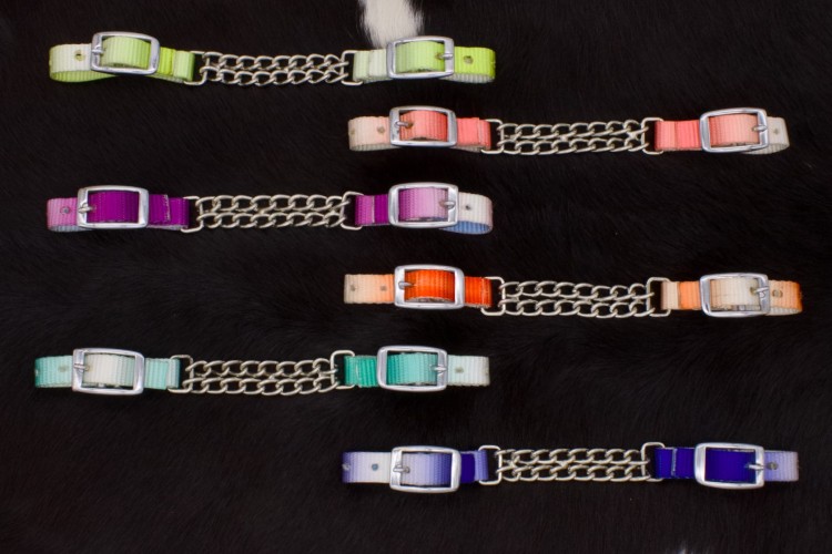 Paleta kolorów łańcuszków curb chain LPTrick nylonowych — limonka, brzoskwinia, lila, pomarańcz, mięta, granat