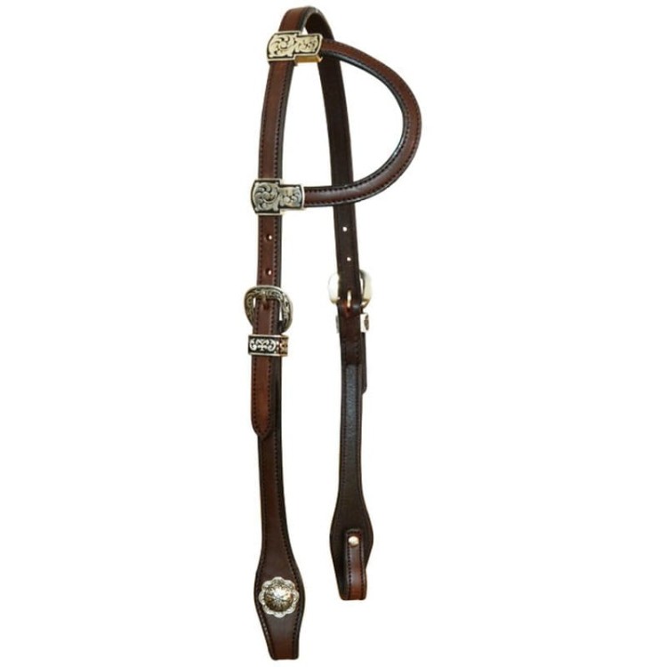 Ogłowie western jedno ucho scrollwork — wariant ciemny (dark brown), czarno-srebrne okucia