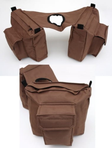 Sakwa nylonowa na horn — brązowa, dwukomorowa, montaż na rogu siodła western