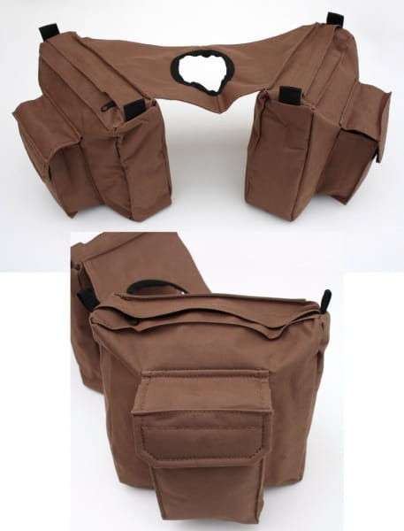 Sakwa nylonowa na horn — brązowa, dwukomorowa, montaż na rogu siodła western