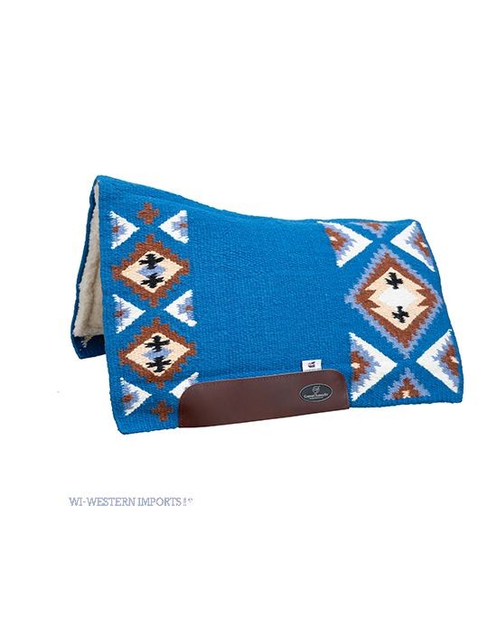 Pad western CSF Sonora Royal Blue Western Imports — wzór aztecki royal blue, turkus, brąz, futro owcze od spodu