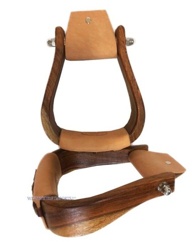Strzemiona westernowe z drzewa różanego Western Imports — para, palisander ze skórą natural na stopie, widok z przodu