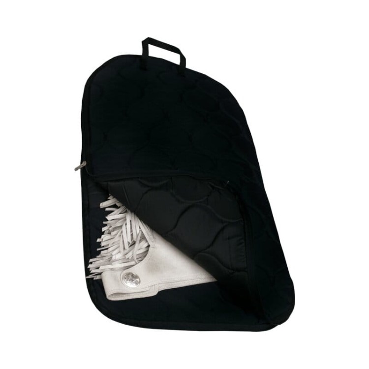 Torba na czapsy show czarna pikowana — otwarta z zamkiem błyskawicznym, widoczne czapsy show wewnątrz, uchwyt tekstylny