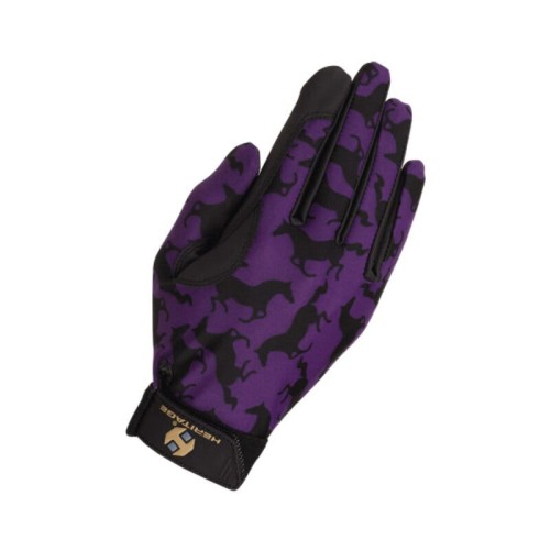 Rękawiczki jeździeckie Heritage fioletowe z motywem koni Spandura — HorsePassion.pl