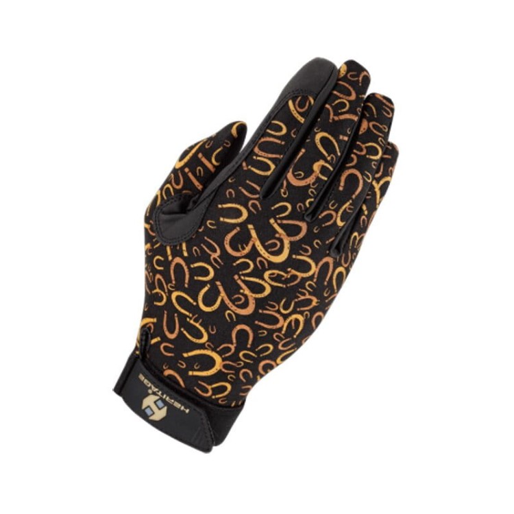 Rękawiczki jeździeckie Heritage czarne w złote podkowy rozmiar XS Spandura — HorsePassion.pl