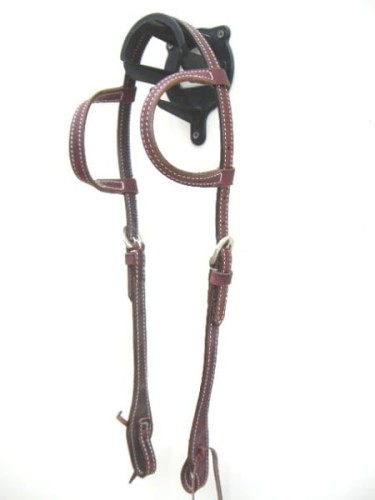 Ogłowie western two ear robocze Equi latigo bordowy — dwie pętle uszne, srebrne klamry gładkie, latigo tie ends, białe przeszycia, bez zdobień, rozmiar COB — HorsePassion.pl