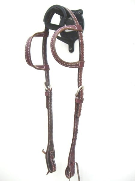 Ogłowie western two ear robocze Equi latigo bordowy — dwie pętle uszne, srebrne klamry gładkie, latigo tie ends, białe przeszycia, bez zdobień, rozmiar COB — HorsePassion.pl