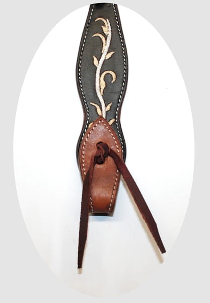 Zakończenie policzka ogłowia Equi — knot tie end, skórzany węzeł, czarny shaped bit end z haftem