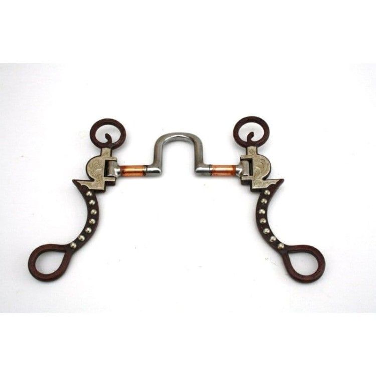 Czanka show western Equi AF Performance — high port stal satynowa, miedziane tuby, antyczne żelazo z grawerunkiem srebrnym, teardrop rings