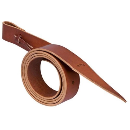 Pasek do popręgu tie strap latigo skórzany Weaver Leather naturalny brąz 1½"×72" zwinięty — spiczasta końcówka, lewa strona siodła western — HorsePassion.pl