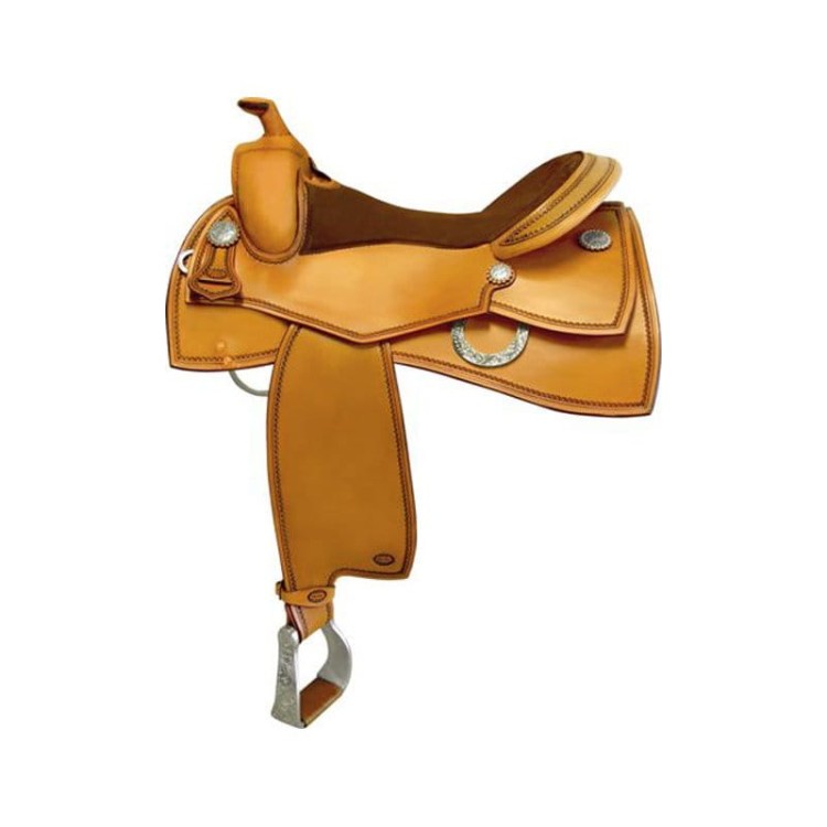 Siodło Pullman Steffen Breug Pro Reiner #109 — gładka skóra, geometryczny bocznik, srebrne concho, kolor jasny