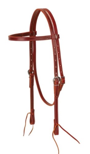Ogłowie western skóra latigo Weaver bordowy — prosty naczółek 5/8" flat browband, niklowane klamry, białe przeszycia, końcówki latigo — ogłowie do codziennej jazdy — HorsePassion.pl