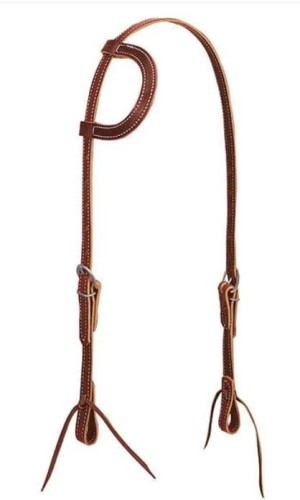 Ogłowie western one ear przesuwane ucho Weaver latigo kasztan 5/8" — dwie sprzączki niklowane, laced loops przy wędzidle, białe przeszycia, rozmiar COB — HorsePassion.pl