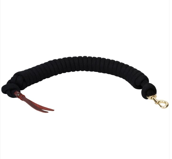 Lina do pracy z ziemi EcoLuxe Bamboo Gear czarna — organiczne włókno bambusowe 5/8" x 25 ft, mosiężny karabińczyk, skórzany rzemyk popper — HorsePassion.pl