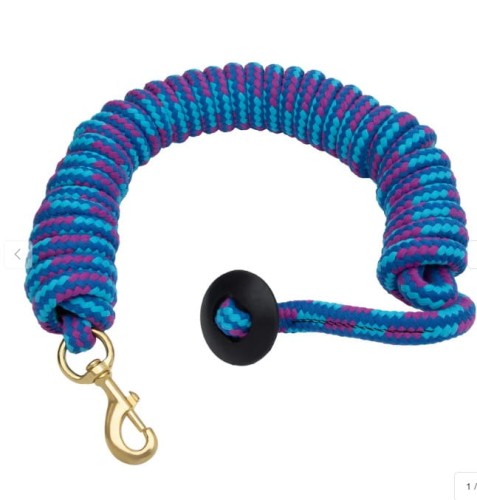 Lonża bawełniana Weaver 3/4" x 25 ft wielokolorowa niebieski/fiolet/turkus — gumowy stopper, mosiężny karabińczyk — HorsePassion.pl