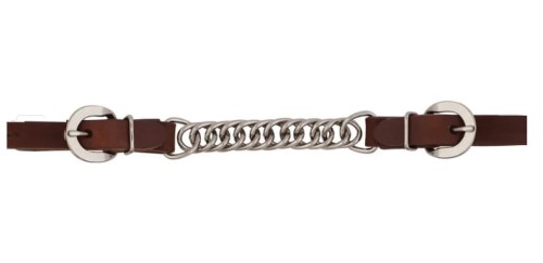 Łańcuszek curb chain Weaver ProTack pojedynczy — skóra Hermann Oak russet, flat link niklowany 4,5", owalne klamry