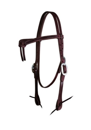 Ogłowie western futurity harness US Hermann Oak Westernwelt — ciemna czekoladowa skóra, wiązany naczółek V, klamry stal nierdzewna, białe przeszycia, rozmiar medium QH Arab — HorsePassion.pl