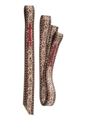Komplet tie strap i off billet nylonowy wzór arabeska brązowo-kremowy — czerwona lace-tie, western show — HorsePassion.pl