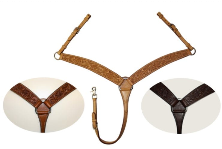 Napierśnik western EE TACK skóra jasna grawer floral — HorsePassion.pl