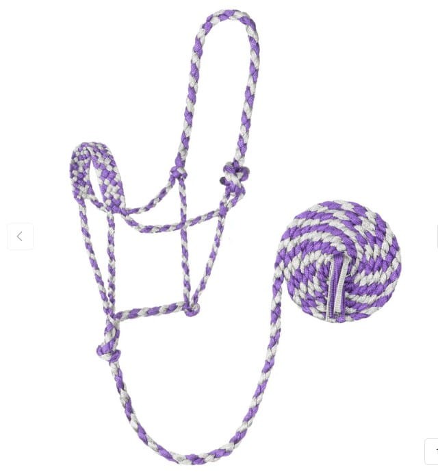 Kantar sznurkowy Weaver 35-7820 srebrno-fioletowy z liną 1,8 m — widok całości zestawu