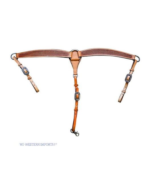 Napierśnik western zdobiony concho antyczne klamry skóra honey — HorsePassion.pl