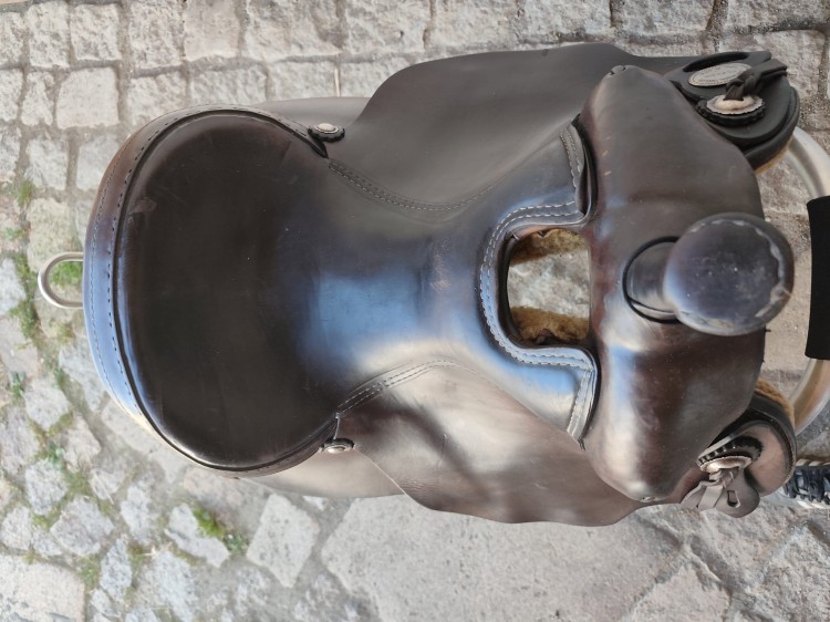 Siedzisko siodła Continental Saddlery Classic 165 — ciemna gładka skóra licowa, widok z góry