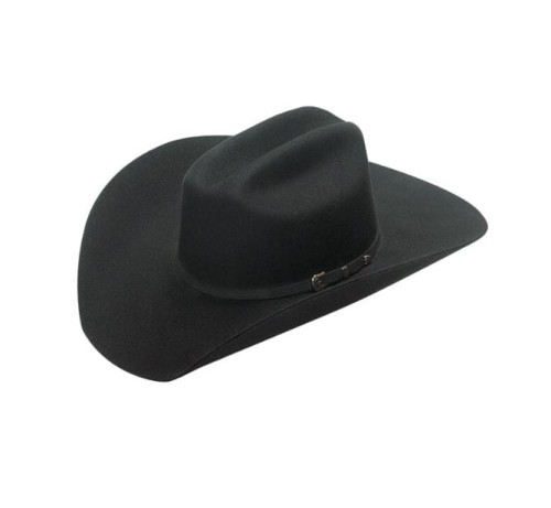 Kapelusz westernowy Twister czarny filc wełniany cattleman Double-S — srebrna klamra, widok z boku — HorsePassion.pl