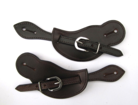 Paski do ostróg western kształt kropelki teardrop ciemne skóra naturalna srebrna klamra para — HorsePassion.pl