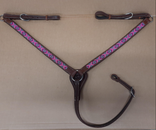 Napierśnik western GVR skórzany kasztanowy różowe zdobienia — HorsePassion.pl