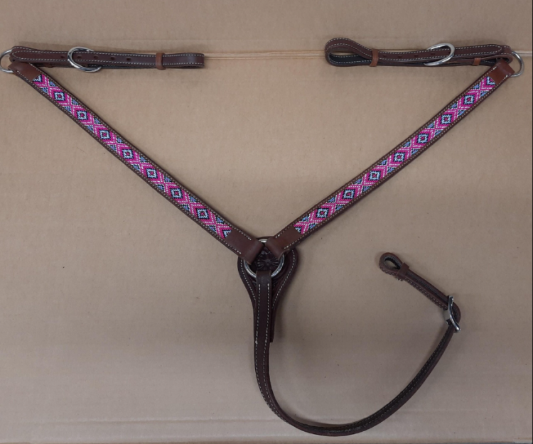 Napierśnik western GVR skórzany kasztanowy różowe zdobienia — HorsePassion.pl