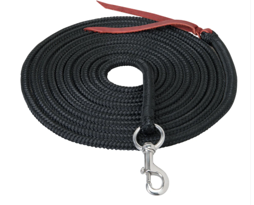 Lina do lonżowania Weaver Silvertip czarna — 1/2" x 22 ft yacht braid, karabińczyk 225, skórzany rzemyk popper — HorsePassion.pl