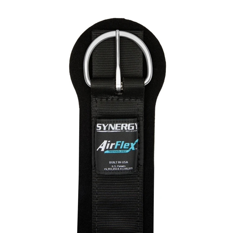 Weaver Synergy AirFlex — detal klamry Roll Snug i etykieta Built in USA