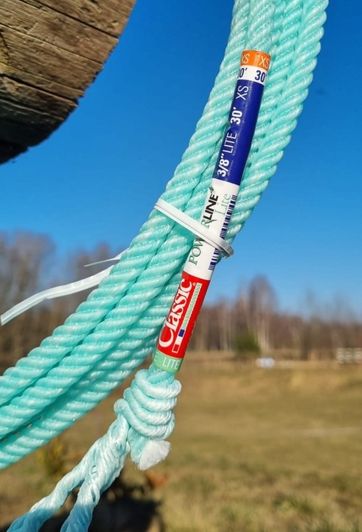 Lasso Classic Equine Powerline4 Lite — zbliżenie na etykietę Classic Powerline Lite 3/8" 30' XS