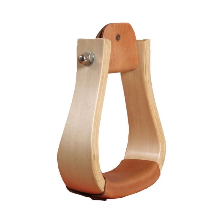 Strzemiona westernowe drewniane Westernwelt — jasne drewno laminowane lakierowane, skóra natural na stopie