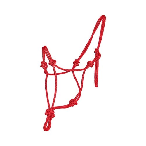 Kantar sznurkowy do pracy z ziemi — kolor czerwony, cienka linka nylonowa z supełkami — HorsePassion.pl