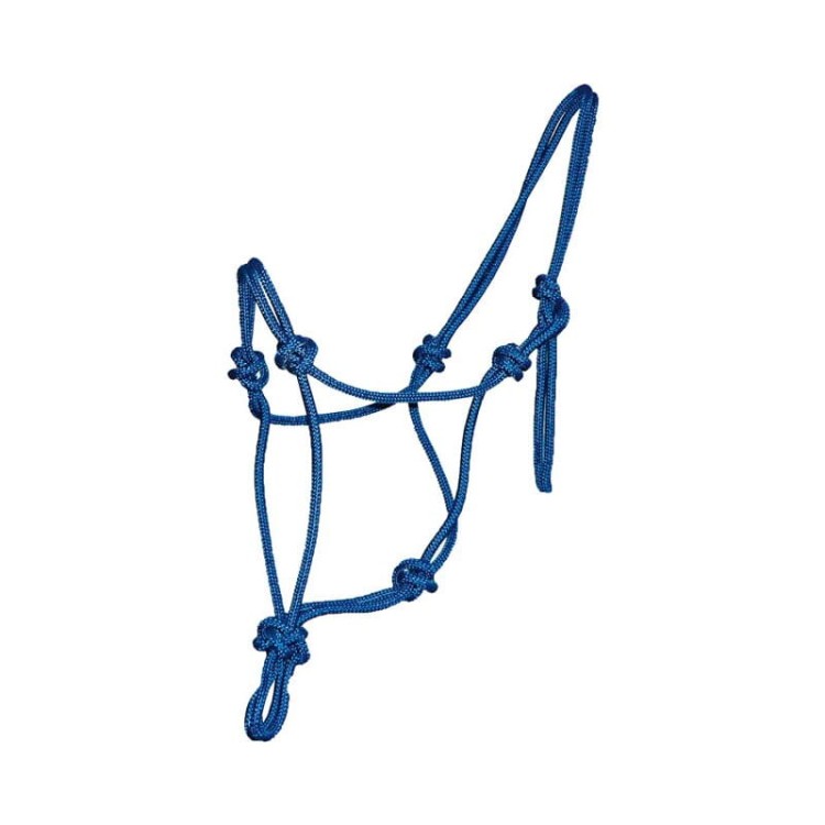 Kantar sznurkowy do pracy z ziemi — kolor niebieski jasny, supełki, regulacja na potylicy — HorsePassion.pl