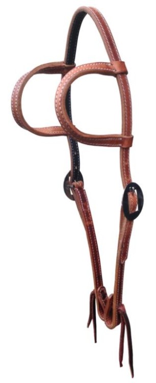 Ogłowie western dwoje uszu Bob Loomis XL — skóra Premium Harness olejowana, białe przeszycia, czarne O-ringi, tie ends