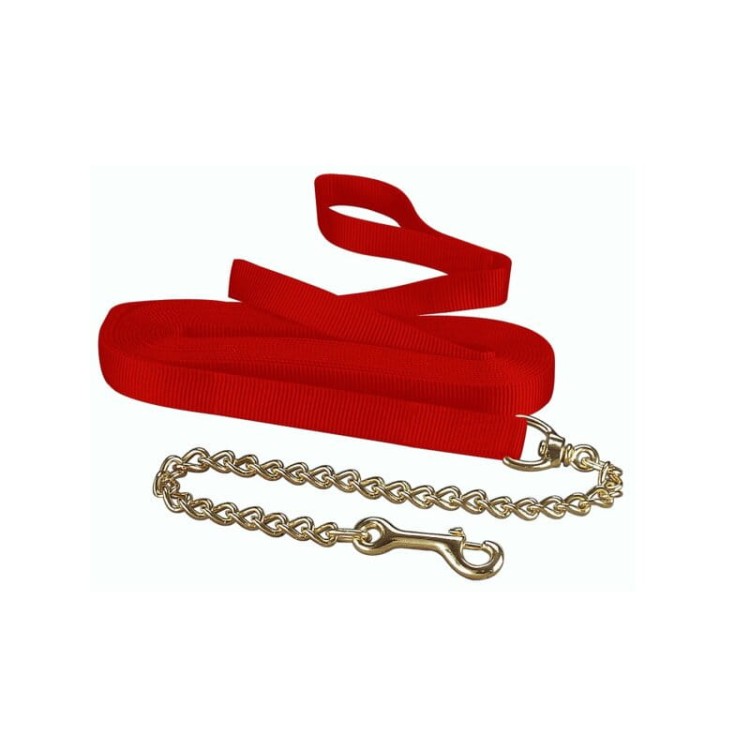 Lonża nylonowa Hamilton USA z łańcuszkiem 26 ft czerwona — taśma 1", łańcuszek 24", obrotowy karabińczyk bolt snap — HorsePassion.pl