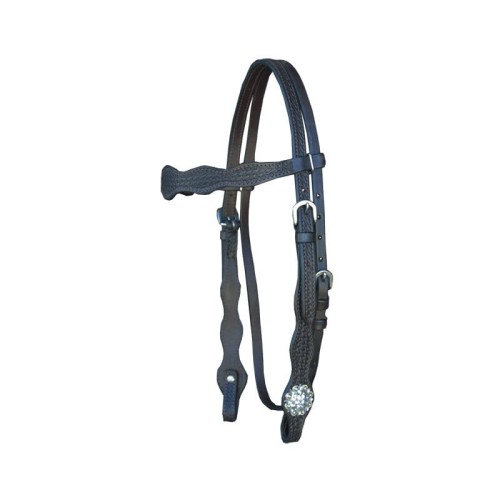 Ogłowie western basket tooling kolor ciemny dark oil — scalloped policzki, concha rhinestone, rozmiar średni — HorsePassion.pl