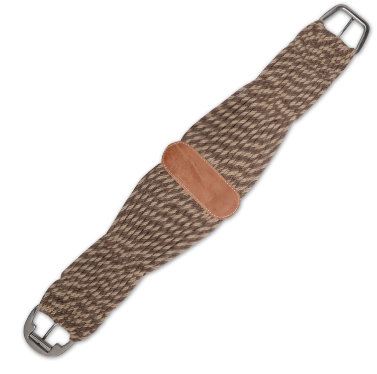 Popręg western Classic Equine CRCMA roper — strona spodnia, równomierny splot moher alpaka vintage western, skórzany patch centralny