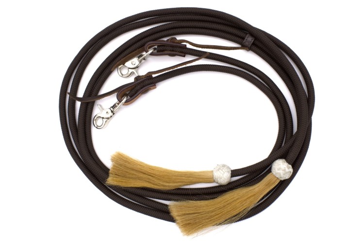 Wodze nylonowe okrągłe LPTrick brązowe z końskim włosiem karabińczyk — HorsePassion.pl