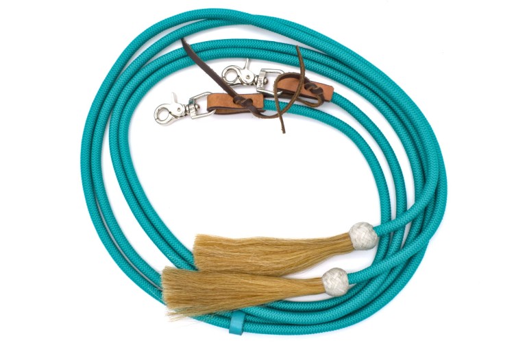 Wodze nylonowe okrągłe LPTrick turkusowe z końskim włosiem karabińczyk — HorsePassion.pl