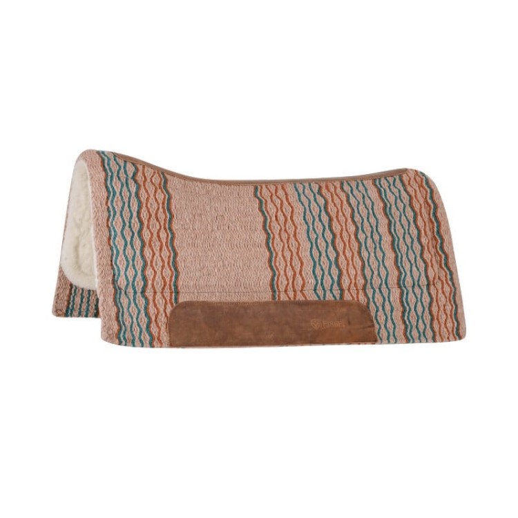 Pad western Cashel Performance — beżowo‑łososiowy wzór, skórzana lamówka i spód fleece