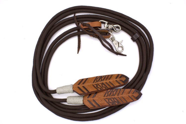 Wodze nylonowe okrągłe brązowe skórzany popper karabińczyk — HorsePassion.pl