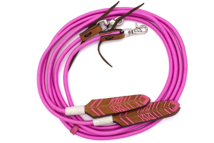 Wodze nylonowe okrągłe różowe skórzany popper karabińczyk — HorsePassion.pl