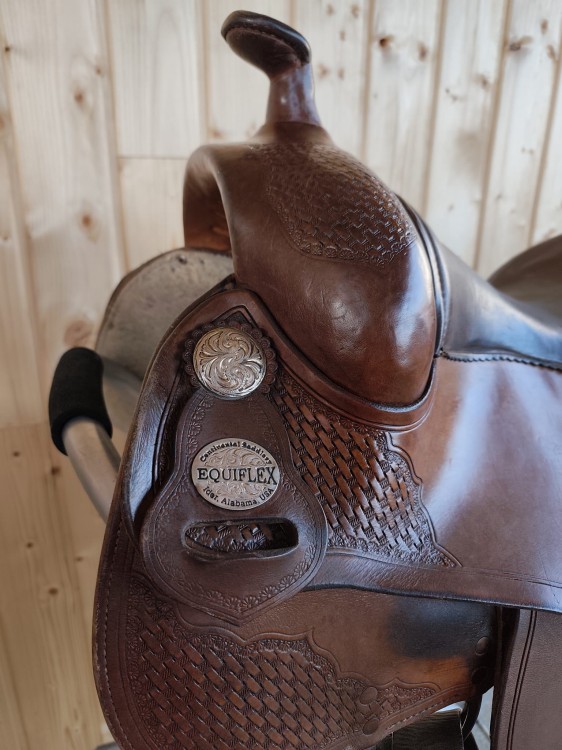 Medalion Continental Saddlery Equiflex Ider Alabama USA — basket tooling, srebrne concho