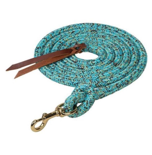 Lina western uwiąz Weaver 3 m turkusowy — poliester UV, obrotowy karabińczyk mosiądzowany, skórzany popper — HorsePassion.pl