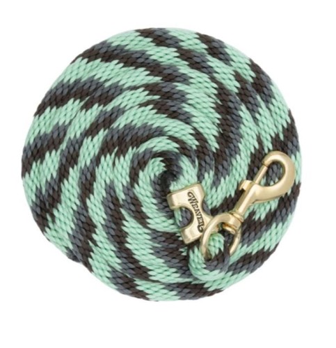 Uwiąz do prowadzenia konia Weaver 3 m — splot dwukolorowy pistacjowy z czarnym, mosiężny karabińczyk 225 — HorsePassion.pl