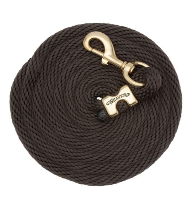 Uwiąz do prowadzenia konia Weaver 3 m — kolor brązowy, mosiężny karabińczyk 225 — HorsePassion.pl