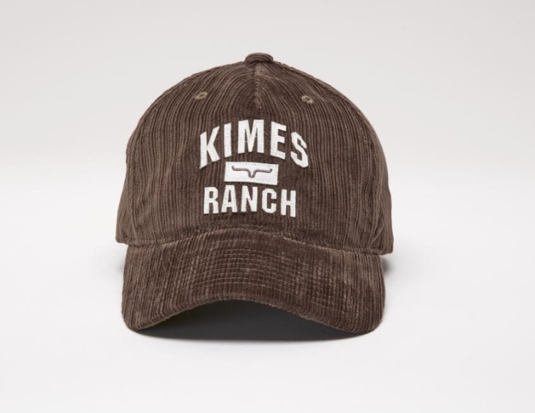 Czapka Kimes Ranch dad hat sztruksowa brązowa — haftowane logo KIMES RANCH z symbolem byka na froncie